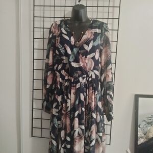 Fashion Nova Pink Bishop Sleeve Wrap Dress